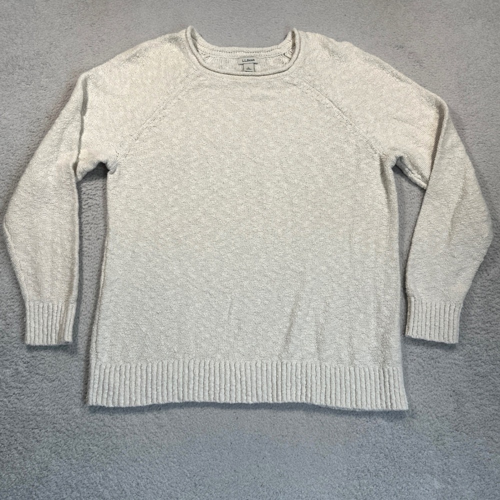L.L. Bean Rollneck Pullover Sweater Womens L Cream Cotton Slub Knit
